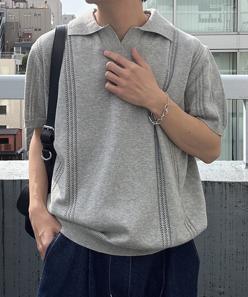 CREARE -LINO-(クレアーレリノ)の「スキッパーニットポロシャツ(ポロシャツ・メンズ・ブラック/ブルー/グレー・M/L)」の4枚目の写真