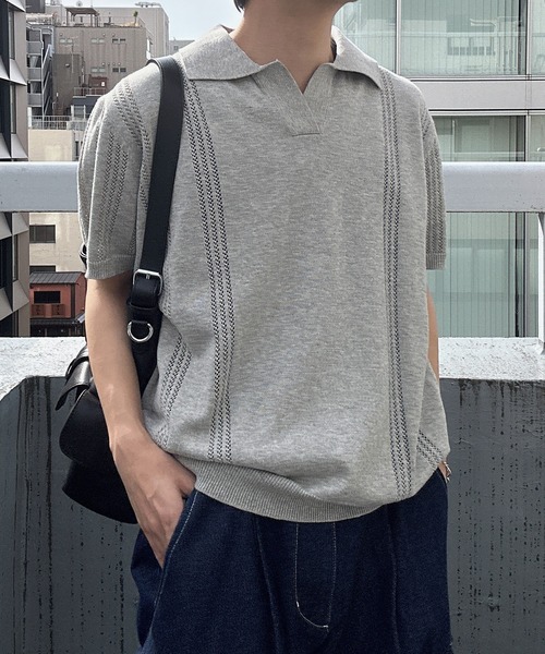 CREARE -LINO-(クレアーレリノ)の「スキッパーニットポロシャツ(ポロシャツ・メンズ・ブラック/ブルー/グレー・M/L)」の13枚目の写真