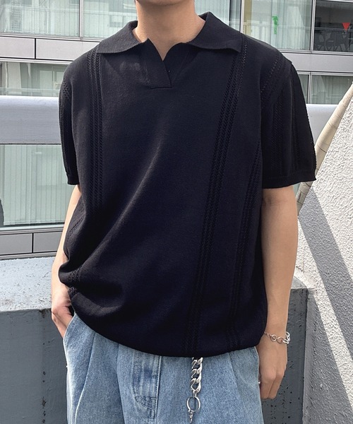CREARE -LINO-(クレアーレリノ)の「スキッパーニットポロシャツ(ポロシャツ・メンズ・ブラック/ブルー/グレー・M/L)」の15枚目の写真