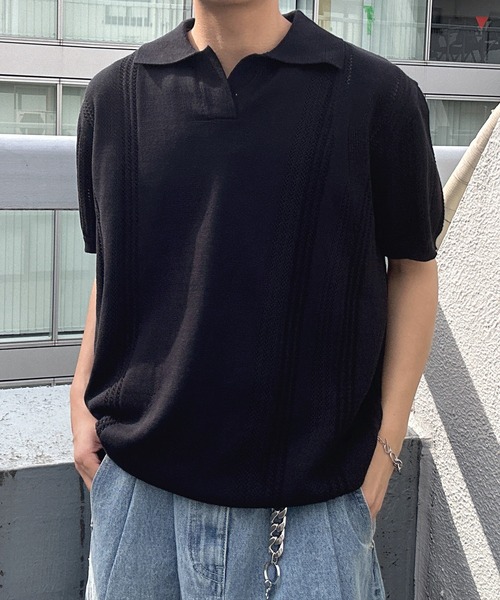 CREARE -LINO-(クレアーレリノ)の「スキッパーニットポロシャツ(ポロシャツ・メンズ・ブラック/ブルー/グレー・M/L)」の9枚目の写真