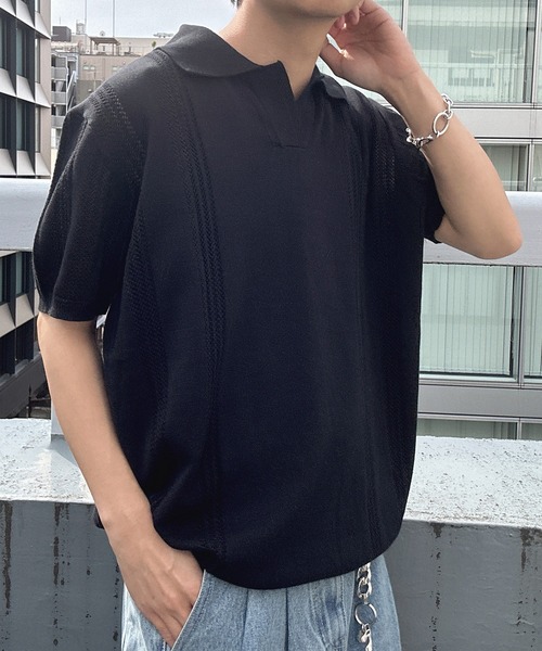 CREARE -LINO-(クレアーレリノ)の「スキッパーニットポロシャツ(ポロシャツ・メンズ・ブラック/ブルー/グレー・M/L)」の8枚目の写真