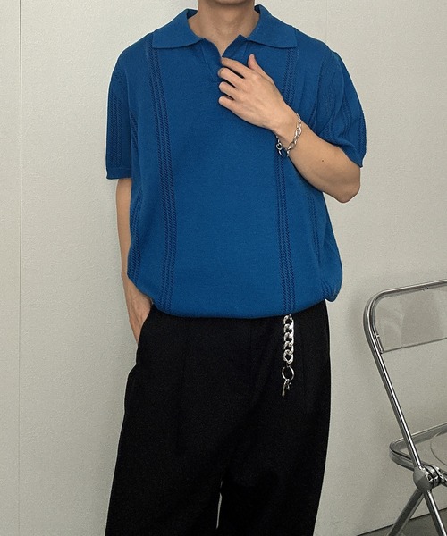 CREARE -LINO-(クレアーレリノ)の「スキッパーニットポロシャツ(ポロシャツ・メンズ・ブラック/ブルー/グレー・M/L)」の19枚目の写真