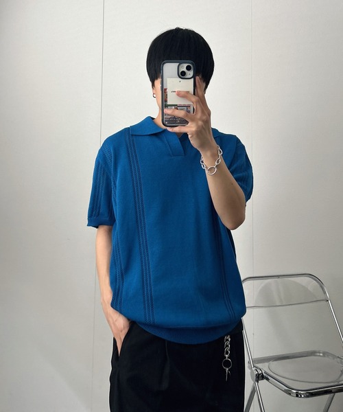 CREARE -LINO-(クレアーレリノ)の「スキッパーニットポロシャツ(ポロシャツ・メンズ・ブラック/ブルー/グレー・M/L)」の11枚目の写真