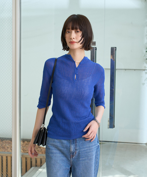 Rouge vif(ルージュヴィフ)の「両畦スリットシアーニットプルオーバー(ニット/セーター・レディース・ブルー/ブラック・フリー)」の22枚目の写真