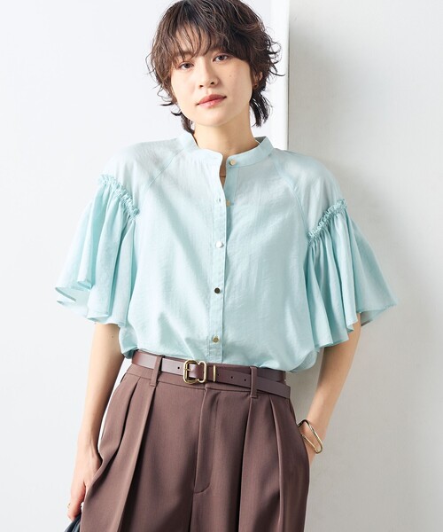 NOLLEY’S Sophi（ノーリーズソフィ）の「シアーフレアスリーブブラウス（シャツ/ブラウス・レディース・ミント/ベージュ/チャコールグレー/ホワイト/ライトブルー・38）」の7枚目の写真