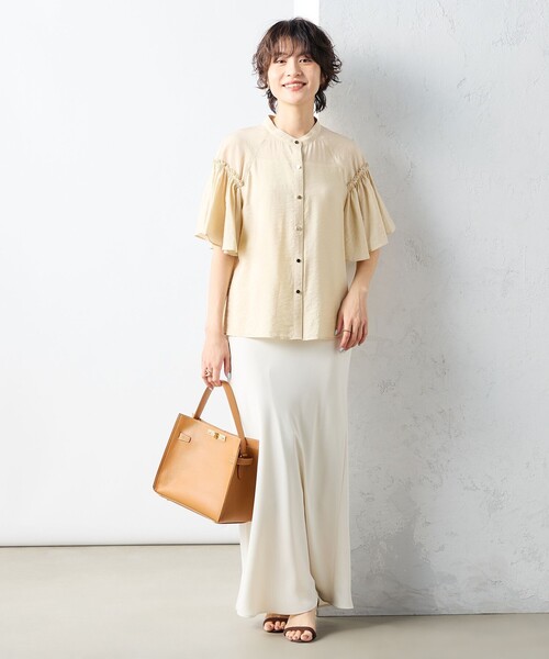 NOLLEY’S Sophi（ノーリーズソフィ）の「シアーフレアスリーブブラウス（シャツ/ブラウス・レディース・ミント/ベージュ/チャコールグレー/ホワイト/ライトブルー・38）」の10枚目の写真