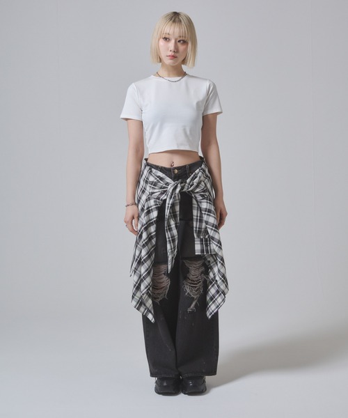 ENVYM(アンビー)の「クロップドベージックTシャツ 半袖(Tシャツ/カットソー・レディース・ホワイト/ブラウン/ブラック・FREE)」の22枚目の写真