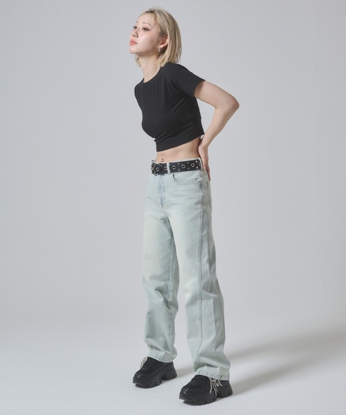 ENVYM(アンビー)の「クロップドベージックTシャツ 半袖(Tシャツ/カットソー・レディース・ホワイト/ブラウン/ブラック・FREE)」の14枚目の写真