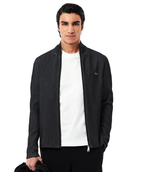 LACOSTE（ラコステ）の「リブニットトラックジャケット / ドライバーズニット（カーディガン/ボレロ・メンズ・ブラック/オフホワイト・2/4/3/5）」の3枚目の写真