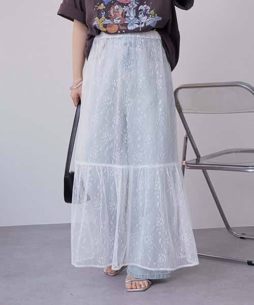 mystic（ミスティック）の「切り替えレーススカート（スカート・レディース・ブラック/オフホワイト・FREE）」の2枚目の写真