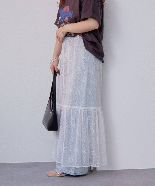 mystic（ミスティック）の「切り替えレーススカート（スカート・レディース・ブラック/オフホワイト・FREE）」の3枚目の写真