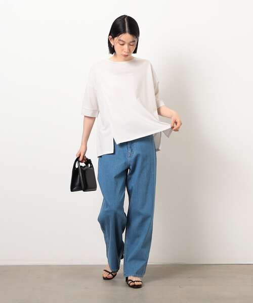 COMME CA ISM(コムサイズム)の「【接触冷感・抗菌防臭】アシンメトリーTシャツ(Tシャツ/カットソー・レディース・ベージュ/ブラック/ライトグレー/チャコール・LARGE/MEDIUM)」の6枚目の写真