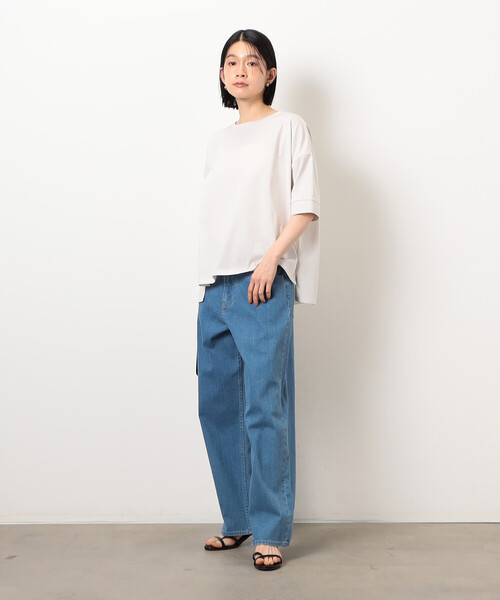 COMME CA ISM(コムサイズム)の「【接触冷感・抗菌防臭】アシンメトリーTシャツ(Tシャツ/カットソー・レディース・ベージュ/ブラック/ライトグレー/チャコール・LARGE/MEDIUM)」の7枚目の写真