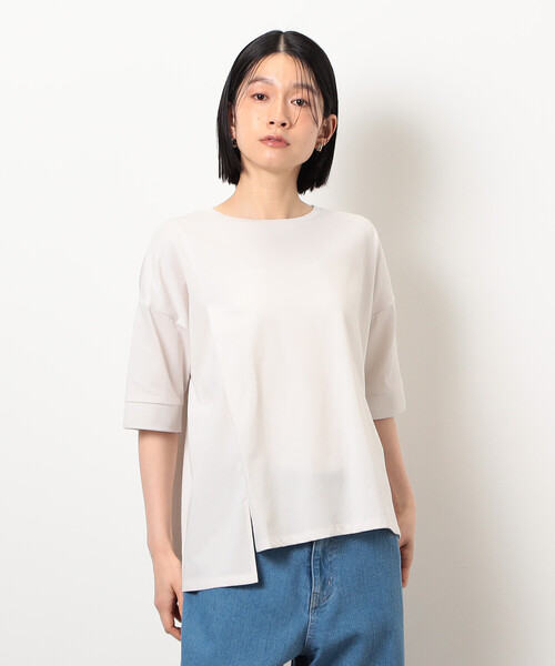 COMME CA ISM(コムサイズム)の「【接触冷感・抗菌防臭】アシンメトリーTシャツ(Tシャツ/カットソー・レディース・ベージュ/ブラック/ライトグレー/チャコール・LARGE/MEDIUM)」の8枚目の写真