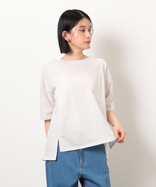 COMME CA ISM(コムサイズム)の「【接触冷感・抗菌防臭】アシンメトリーTシャツ(Tシャツ/カットソー・レディース・ベージュ/ブラック/ライトグレー/チャコール・LARGE/MEDIUM)」の10枚目の写真