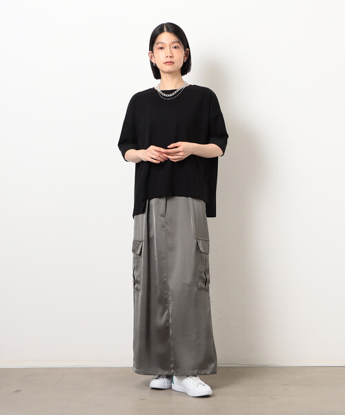 COMME CA ISM(コムサイズム)の「【接触冷感・抗菌防臭】アシンメトリーTシャツ(Tシャツ/カットソー・レディース・ベージュ/ブラック/ライトグレー/チャコール・LARGE/MEDIUM)」の11枚目の写真