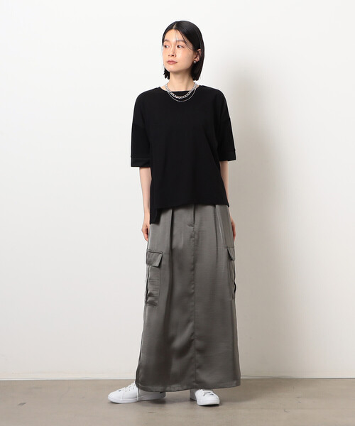 COMME CA ISM(コムサイズム)の「【接触冷感・抗菌防臭】アシンメトリーTシャツ(Tシャツ/カットソー・レディース・ベージュ/ブラック/ライトグレー/チャコール・LARGE/MEDIUM)」の13枚目の写真
