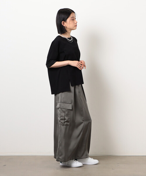 COMME CA ISM(コムサイズム)の「【接触冷感・抗菌防臭】アシンメトリーTシャツ(Tシャツ/カットソー・レディース・ベージュ/ブラック/ライトグレー/チャコール・LARGE/MEDIUM)」の14枚目の写真