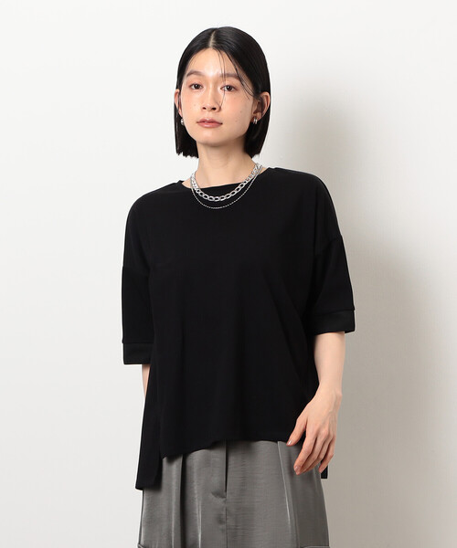 COMME CA ISM(コムサイズム)の「【接触冷感・抗菌防臭】アシンメトリーTシャツ(Tシャツ/カットソー・レディース・ベージュ/ブラック/ライトグレー/チャコール・LARGE/MEDIUM)」の16枚目の写真