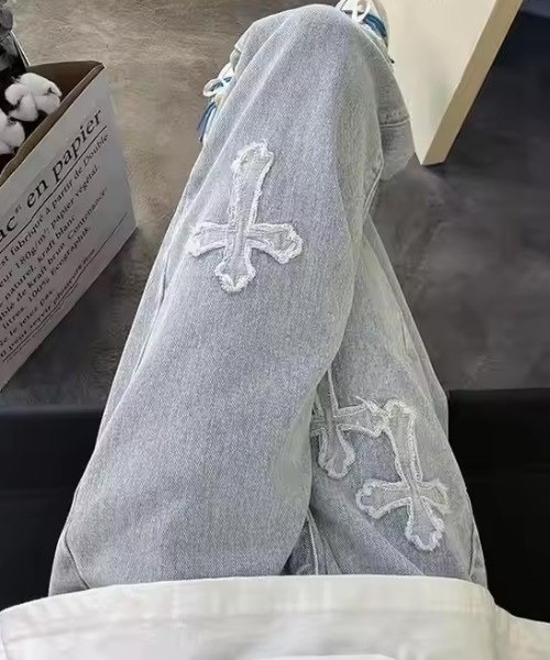 Bling Leads(ブリングリーズ)の「Z)【BLINGLEADS】ABM21623 クロスパッチ DENIM PANT(デニムパンツ・メンズ・サックスブルー/ブラック・FREE)」の8枚目の写真