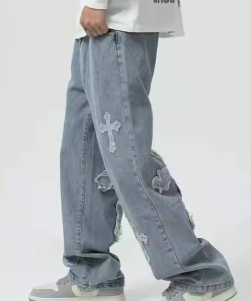 Bling Leads(ブリングリーズ)の「Z)【BLINGLEADS】ABM21623 クロスパッチ DENIM PANT(デニムパンツ・メンズ・サックスブルー/ブラック・FREE)」の6枚目の写真