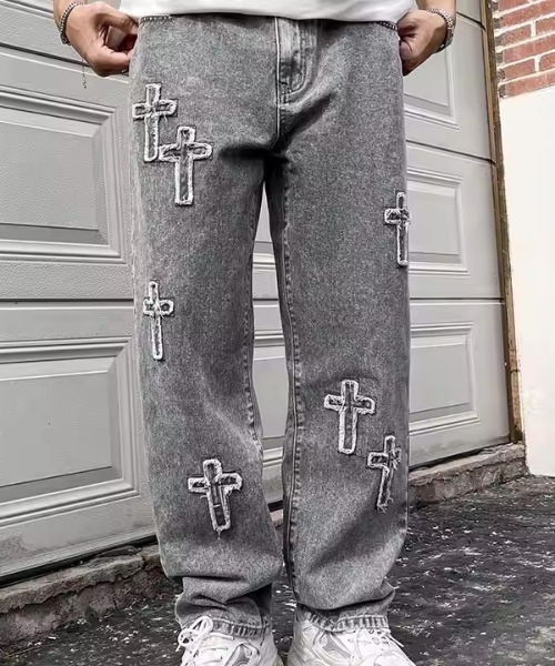 Bling Leads(ブリングリーズ)の「Z)【BLINGLEADS】ABM21623 クロスパッチ DENIM PANT(デニムパンツ・メンズ・サックスブルー/ブラック・FREE)」の9枚目の写真