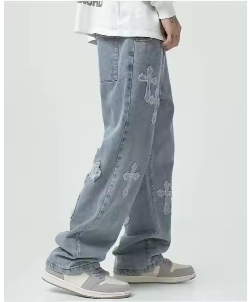 Bling Leads(ブリングリーズ)の「Z)【BLINGLEADS】ABM21623 クロスパッチ DENIM PANT(デニムパンツ・メンズ・サックスブルー/ブラック・FREE)」の5枚目の写真