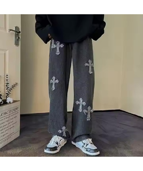 Bling Leads(ブリングリーズ)の「Z)【BLINGLEADS】ABM21623 クロスパッチ DENIM PANT(デニムパンツ・メンズ・サックスブルー/ブラック・FREE)」の7枚目の写真