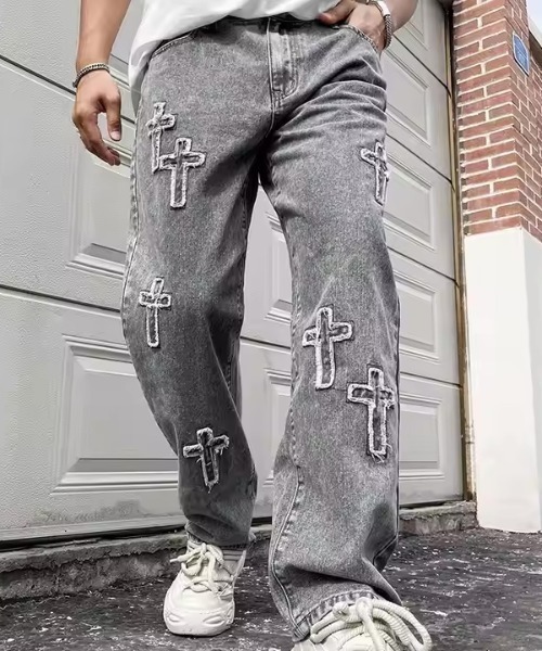 Bling Leads(ブリングリーズ)の「Z)【BLINGLEADS】ABM21623 クロスパッチ DENIM PANT(デニムパンツ・メンズ・サックスブルー/ブラック・FREE)」の10枚目の写真