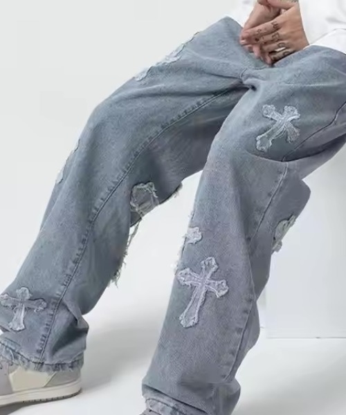 Bling Leads(ブリングリーズ)の「Z)【BLINGLEADS】ABM21623 クロスパッチ DENIM PANT(デニムパンツ・メンズ・サックスブルー/ブラック・FREE)」の4枚目の写真