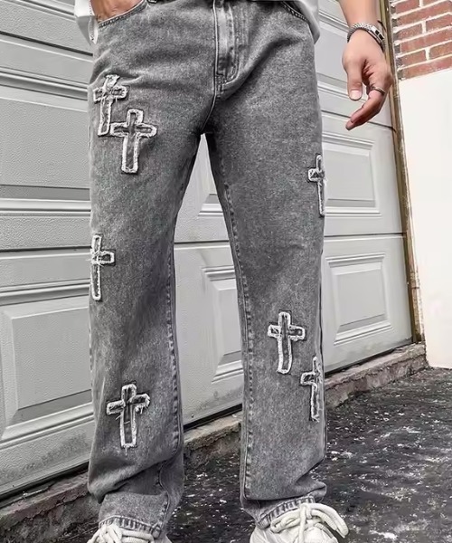 Bling Leads(ブリングリーズ)の「Z)【BLINGLEADS】ABM21623 クロスパッチ DENIM PANT(デニムパンツ・メンズ・サックスブルー/ブラック・FREE)」の12枚目の写真