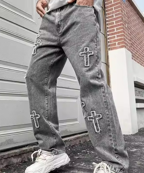 Bling Leads(ブリングリーズ)の「Z)【BLINGLEADS】ABM21623 クロスパッチ DENIM PANT(デニムパンツ・メンズ・サックスブルー/ブラック・FREE)」の11枚目の写真