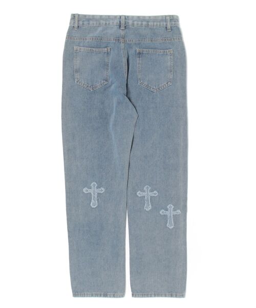 Bling Leads(ブリングリーズ)の「Z)【BLINGLEADS】ABM21623 クロスパッチ DENIM PANT(デニムパンツ・メンズ・サックスブルー/ブラック・FREE)」の3枚目の写真