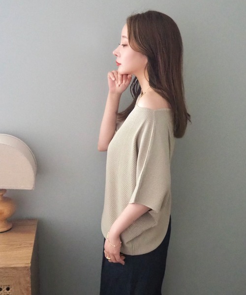 LAULEN(ローレン)の「2way one shoulder lib tops /2way ワンショルダー リブ 半袖 トップス(ニット/セーター・レディース・ベージュ/チャコールグレー/アイボリー/ブラック・FREE)」の18枚目の写真