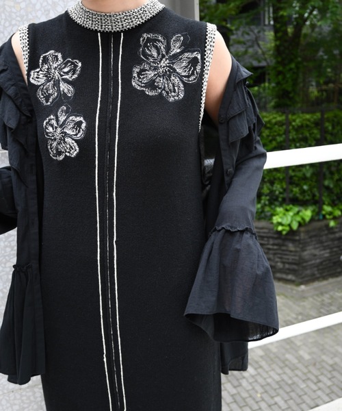flower embroideryニットワンピース♥︎MIX♥︎Fサイズ flower embroideryニットワンピース（膝丈/ミディ丈ワンピース
