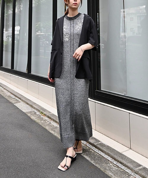 セール】embroidery flower no sleeve knit OP（ワンピース