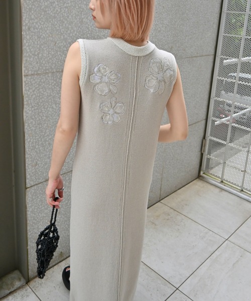 セール】embroidery flower no sleeve knit OP（ワンピース