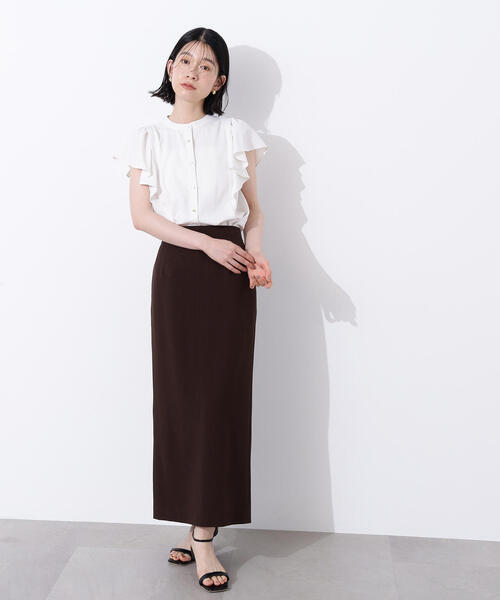 N.（N. Natural Beauty Basic）（エヌエヌナチュラルビューティーベーシック）の「メタルボタンフリルスリーブブラウス（シャツ/ブラウス・レディース・オフホワイト/ブルー/ダークブラウン・MEDIUM）」の9枚目の写真