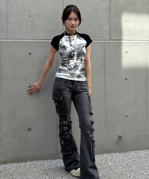ZIPPER CLUB(ZIPPER CLUB ジッパークラブ)の「wash design belt flare pants(デニムパンツ・レディース・ブルー/ブラック・SMALL/MEDIUM/LARGE)」の5枚目の写真