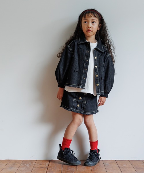 MAKE YOUR DAY（メイクユアデイ）の「セットアップできるリボンデニムブルゾン■80～140cm（デニムジャケット・キッズ・ブラック/ブルー・140/130/120/110/100/80/90）」の7枚目の写真