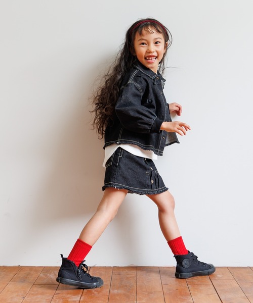 MAKE YOUR DAY（メイクユアデイ）の「セットアップできるリボンデニムブルゾン■80～140cm（デニムジャケット・キッズ・ブラック/ブルー・140/130/120/110/100/80/90）」の9枚目の写真