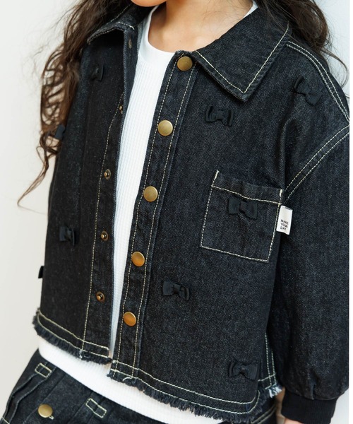 MAKE YOUR DAY（メイクユアデイ）の「セットアップできるリボンデニムブルゾン■80～140cm（デニムジャケット・キッズ・ブラック/ブルー・140/130/120/110/100/80/90）」の6枚目の写真