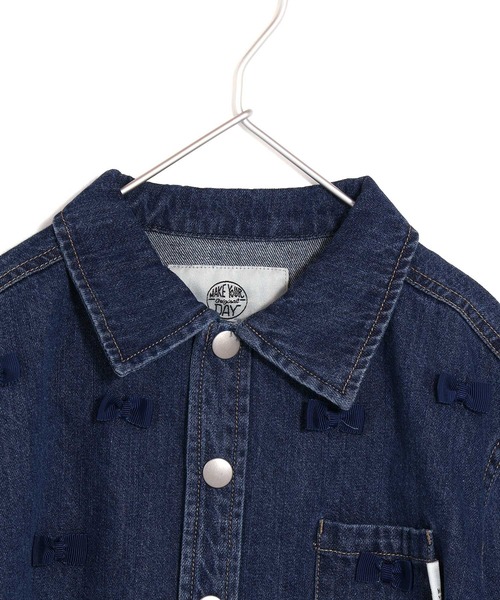 MAKE YOUR DAY（メイクユアデイ）の「セットアップできるリボンデニムブルゾン■80～140cm（デニムジャケット・キッズ・ブラック/ブルー・140/130/120/110/100/80/90）」の10枚目の写真