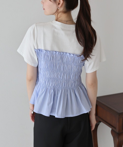 BLUEEAST(ブルーイースト)の「シャーリングビスチェドッキングTシャツ(Tシャツ/カットソー・レディース・ベージュ/ブラック/ブルー系・MEDIUM)」の21枚目の写真