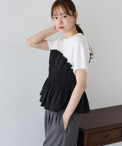 BLUEEAST(ブルーイースト)の「シャーリングビスチェドッキングTシャツ(Tシャツ/カットソー・レディース・ベージュ/ブラック/ブルー系・MEDIUM)」の14枚目の写真