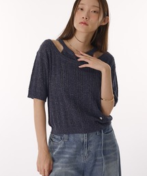 MUHET | 2 way glitter layered-look knit t-shirt / ラメレイヤード風ニットTシャツ(Tシャツ/カットソー)