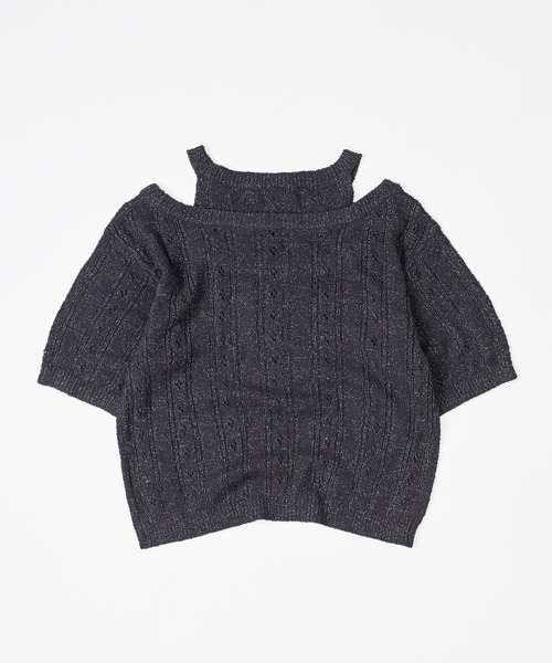 MUHET（ミュエータ）の「2 way glitter layered-look knit t-shirt / ラメレイヤード風ニットTシャツ（Tシャツ/カットソー・レディース・グレー/ネイビー・FREE）」の17枚目の写真