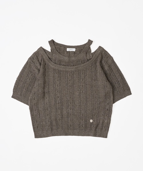 MUHET（ミュエータ）の「2 way glitter layered-look knit t-shirt / ラメレイヤード風ニットTシャツ（Tシャツ/カットソー・レディース・グレー/ネイビー・FREE）」の10枚目の写真