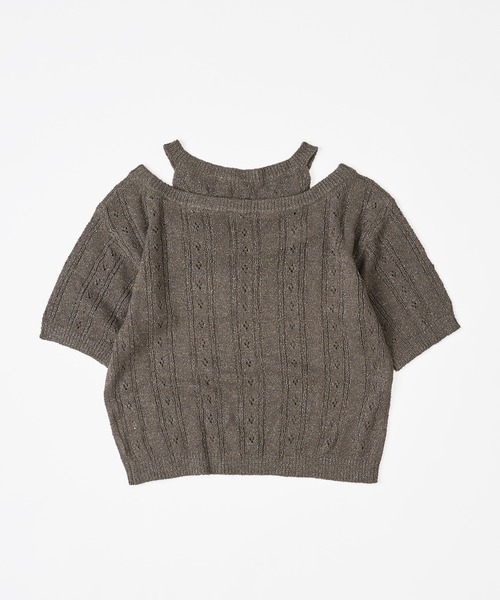 MUHET（ミュエータ）の「2 way glitter layered-look knit t-shirt / ラメレイヤード風ニットTシャツ（Tシャツ/カットソー・レディース・グレー/ネイビー・FREE）」の9枚目の写真