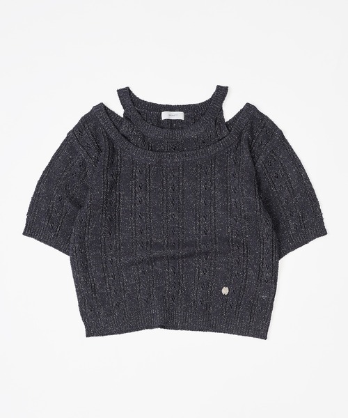 MUHET（ミュエータ）の「2 way glitter layered-look knit t-shirt / ラメレイヤード風ニットTシャツ（Tシャツ/カットソー・レディース・グレー/ネイビー・FREE）」の18枚目の写真